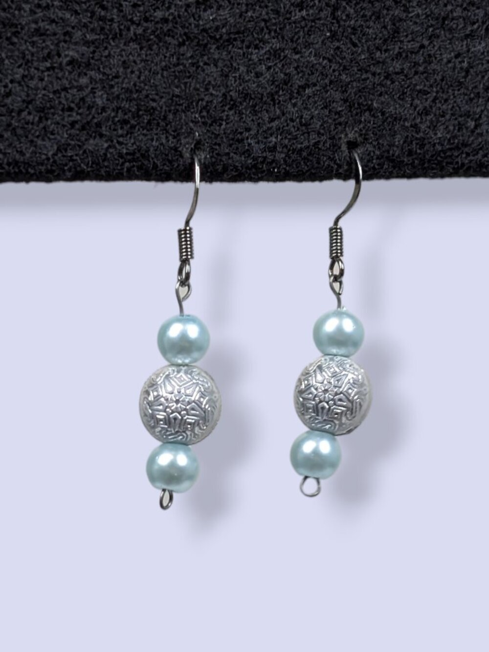 (2/$20) Silver & Blue Faux Pearl Beaded Earrings